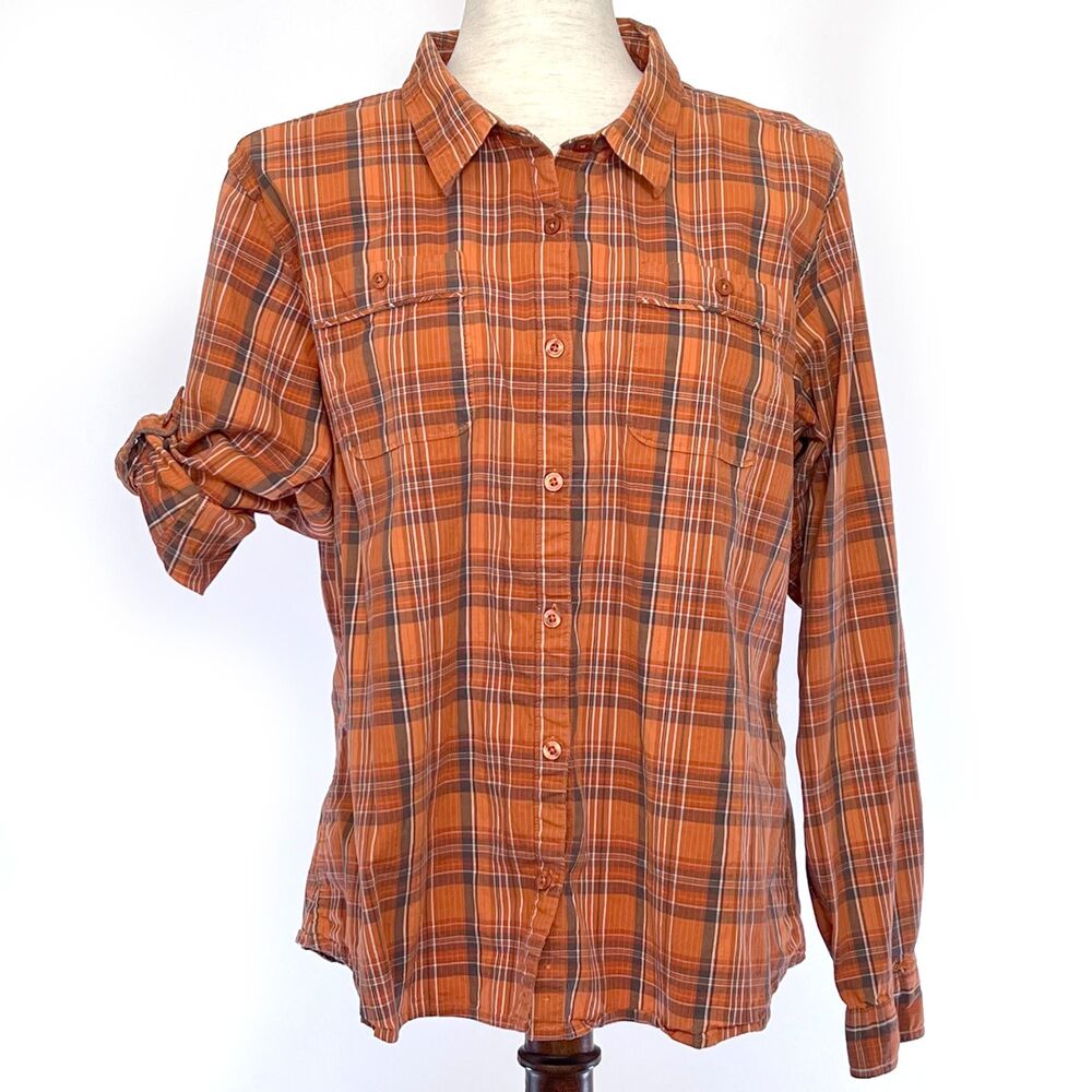 Cabela's 2XL Orange Plaid Button Up Shirt Plus Size